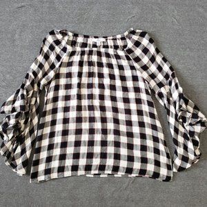 Flowy Sleeved Black, White, & Red Checkered Shirt